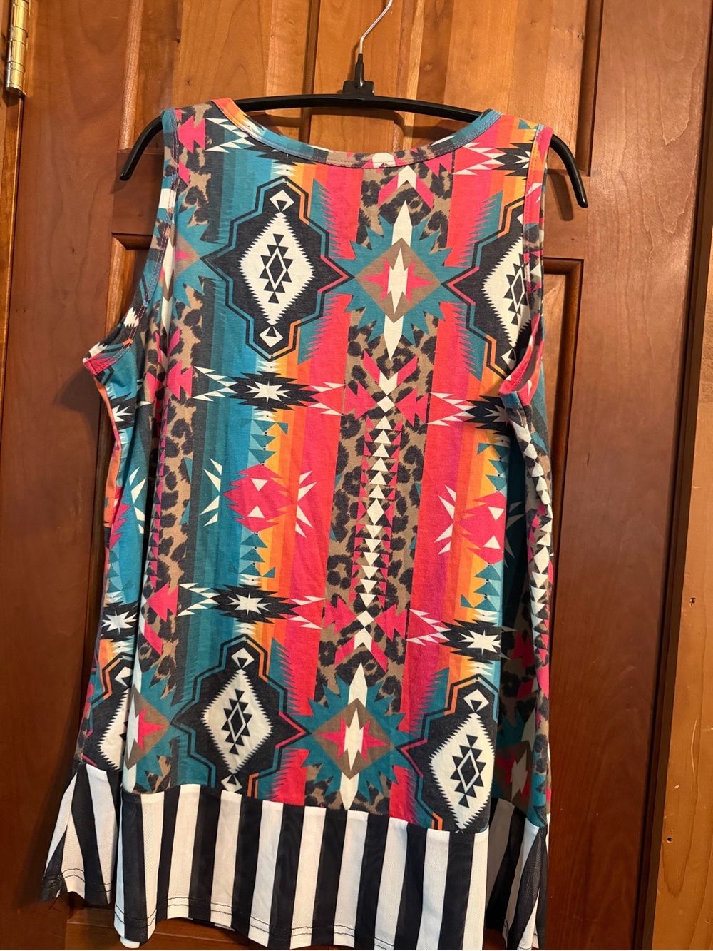 Crazy Train Multicolor Aztec Print Tee (Turquoise, Coral, Yellow, Brown, White)